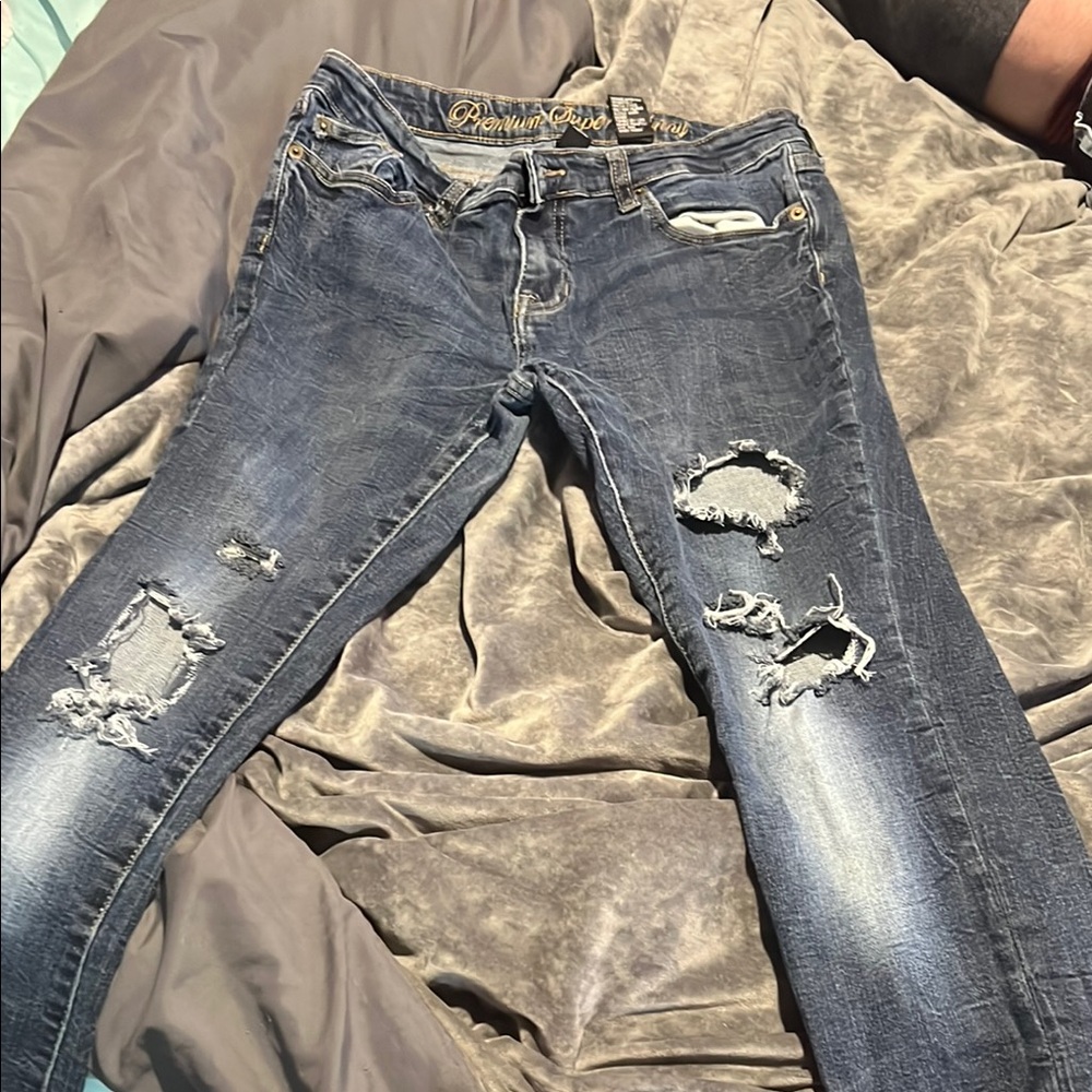 Distressed Blue Jeans